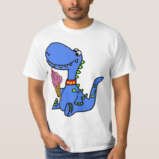 Camiseta Smiletalotteesa Funny Blue Dinosaur eating Ice Cre (Frente)