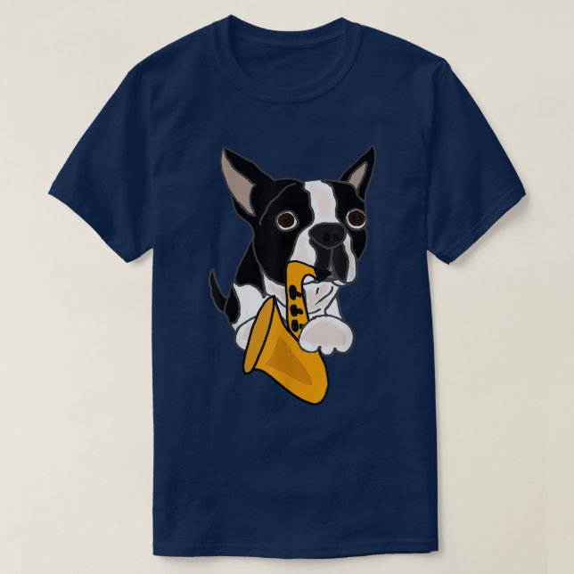 Camiseta Smileting Engraçado Boston Terrier Tocando Saofão (Frente do Design)