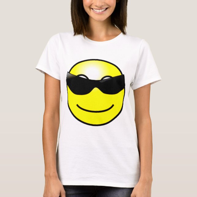 Camiseta Smiley face amarelo dos óculos de sol legal (Frente)
