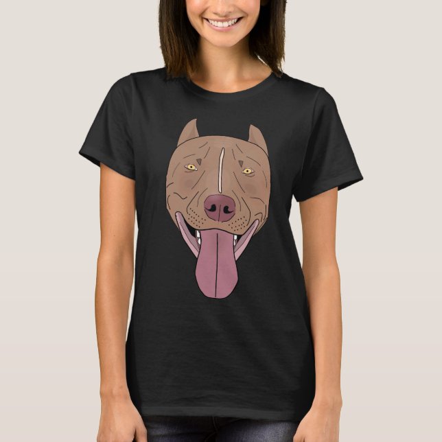 Camiseta Smiley Red Nose Pitbull Com Sua Língua Fora (Frente)