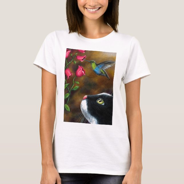 Camiseta Smoking do gato 571 com colibri (Frente)