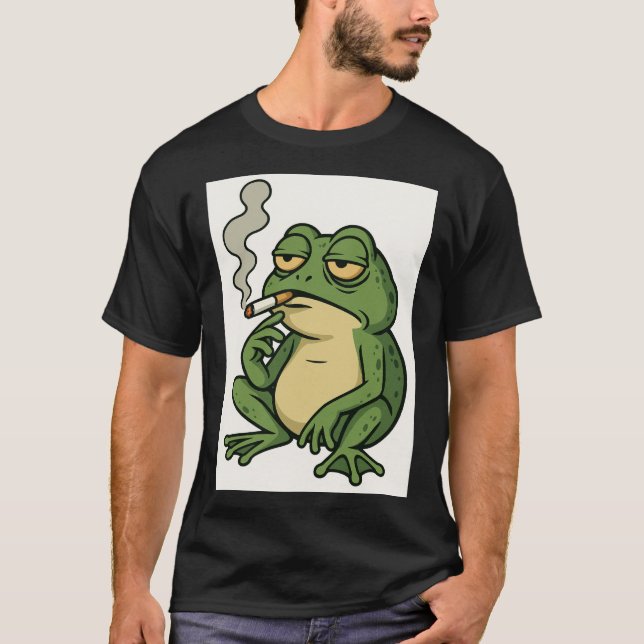 Camiseta Smoking Frog Cartoon T-Shirt Funny Chill Frog Art (Frente)