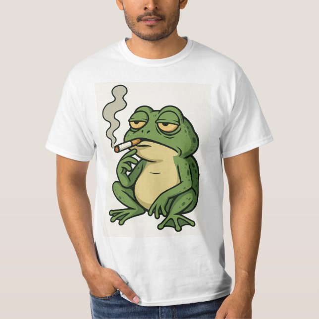 Camiseta Smoking Frog Cartoon T-Shirt Funny Chill Frog Art (Frente)