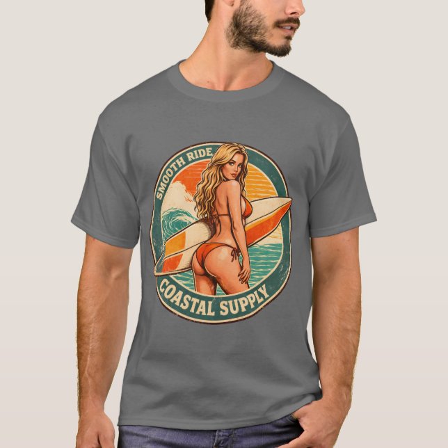 Camiseta Smooth Ride Coastal Supply | Surf Pin-up Graphic (Frente)