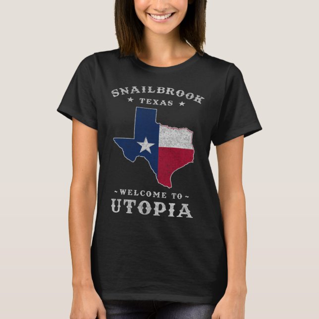 Camiseta Snailbrook Texas  Cidade de Utopia ao longo do Col (Frente)