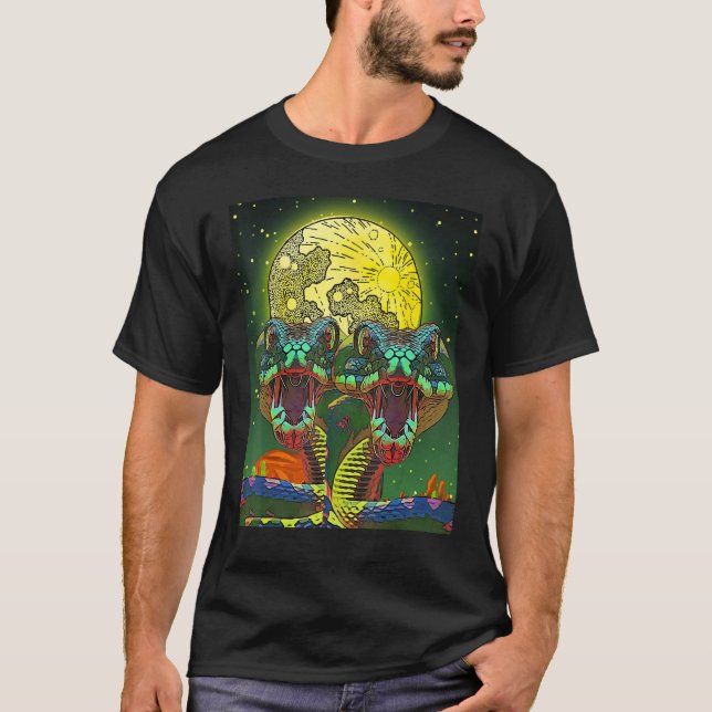 Camiseta Snake  Trippy 2 Headed Snake in Desert Cool Graphi (Frente)