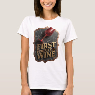 Camiseta Snappy Gold PRIMEIRA PRIORIDADE É VINHO Impressão
