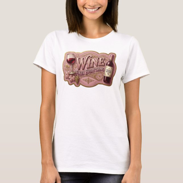Camiseta Snappy Gold WINE FIXES EVERYTHING Stateme (Frente)