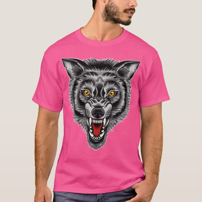 Camiseta Snarling Wolf Tattoo American Traditional Tattoo A (Frente)