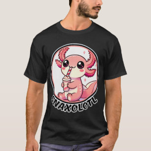 Camiseta Snaxolotl Adesivo Kawaii Axolotl Com milk shake