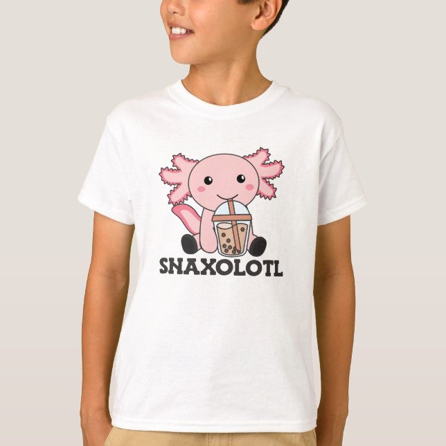 Camiseta Snaxolotl Axolotl Bubble Tea Amadurece Animais Doe (Frente)