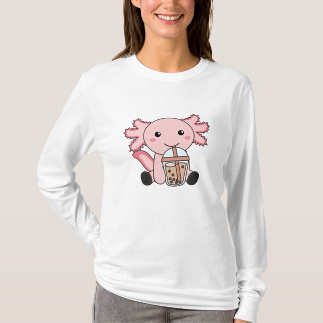 Camiseta Snaxolotl Axolotl Bubble Tea Amadurece Animais Doe (Frente)