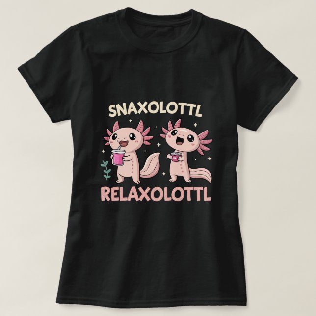 Camiseta Snaxolotl e Relaxolotl Funny Única Axolotl T-Sh (Frente do Design)