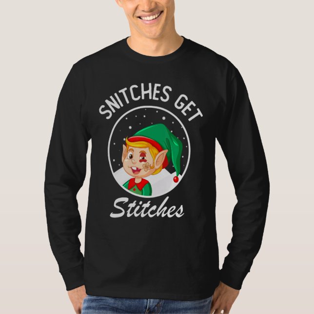 Camiseta Snitches Get Stitches Elf On Shelf Kids (Frente)