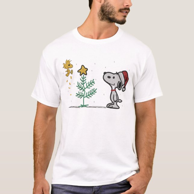 Camiseta Snoopy & Woodstock Christmas Tree Vibes (Frente)