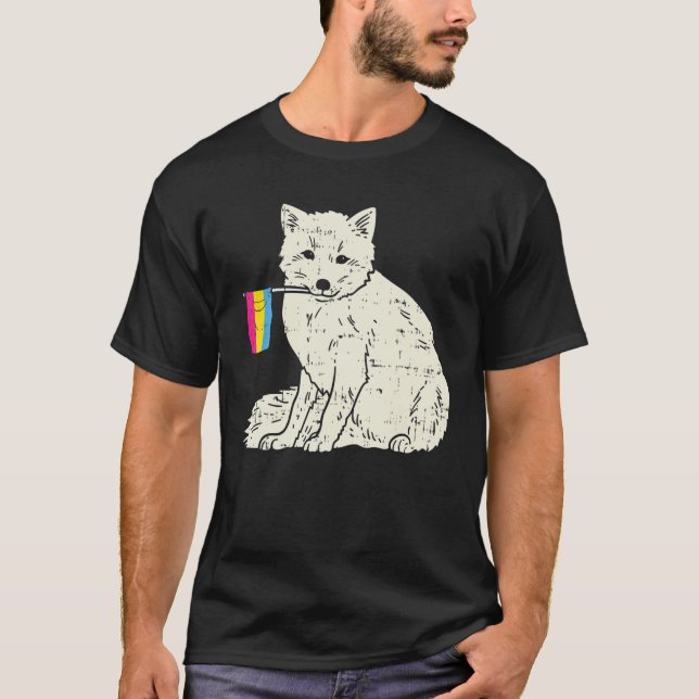 Camiseta Snow Fox Pansexual Orgulho Bandeira Pan LGBT Anima (Frente)