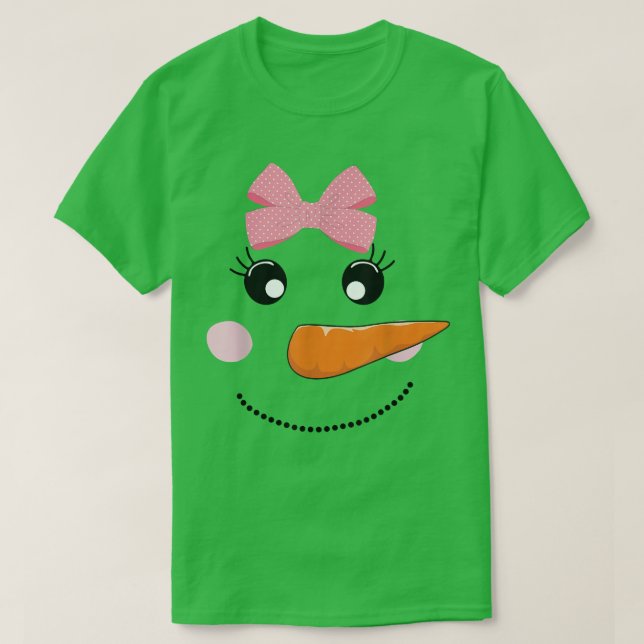 Camiseta Snow Girl  Snowman Face Carrot Nose Pink Bow  (Frente do Design)