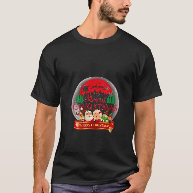 Camiseta Snow Globe Reindeer Papais noeis Sra. Claus Elf V  (Frente)