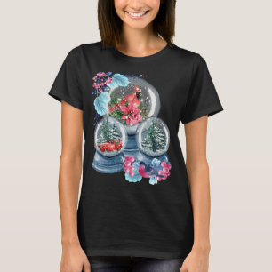 Camiseta Snow Globe Winter Snow Red Cardinho Bird Snowglobe