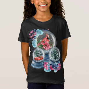 Camiseta Snow Globe Winter Snow Red Cardinho Bird Snowglobe