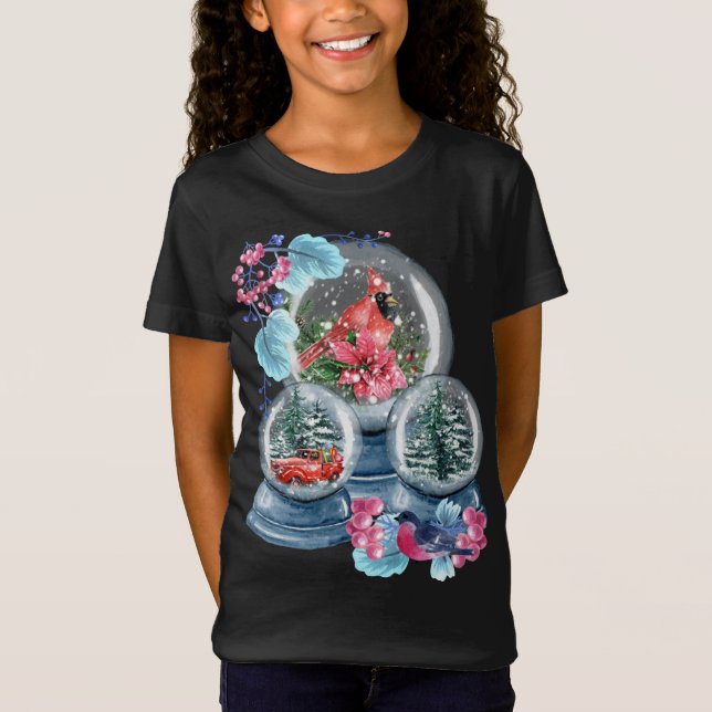 Camiseta Snow Globe Winter Snow Red Cardinho Bird Snowglobe (Frente)