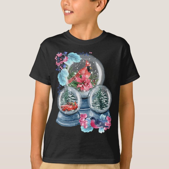 Camiseta Snow Globe Winter Snow Red Cardinho Bird Snowglobe (Frente)