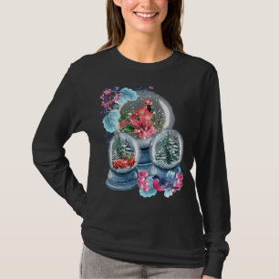 Camiseta Snow Globe Winter Snow Red Cardinho Bird Snowglobe