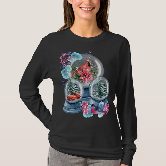 Camiseta Snow Globe Winter Snow Red Cardinho Bird Snowglobe (Frente)
