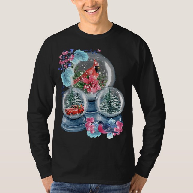 Camiseta Snow Globe Winter Snow Red Cardinho Bird Snowglobe (Frente)