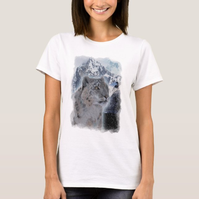 Camiseta SNOW LEOPARD Espécies Ameaçadas de Gato Grande (Frente)