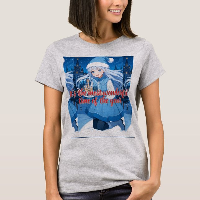Camiseta Snow Maiden Anime Girl Christmas Snow Globe T-Shir (Frente)