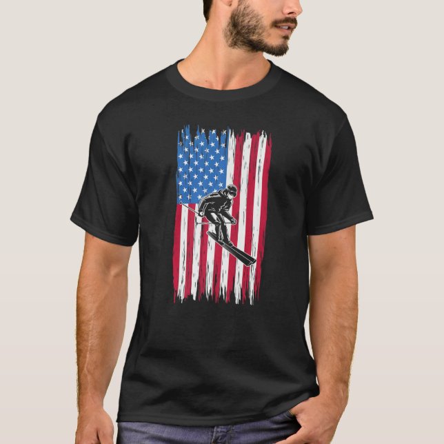 Camiseta Snowboard American Flag Patriotic Snowboard Snowbo (Frente)