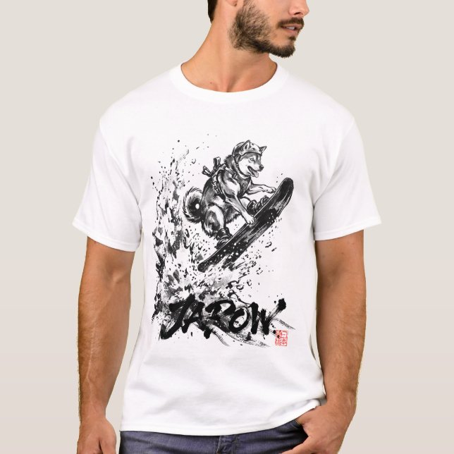 Camiseta Snowboard Brush Art - Snowboarder Dog Huskey (Frente)