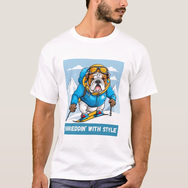 Camiseta Snowboard English Bulldog Shreddin’ Com Estilo (Frente)