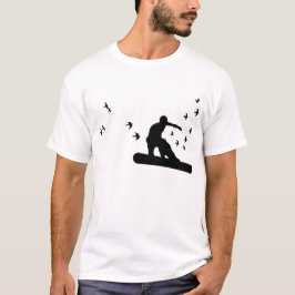 Camiseta snowboard. o conselho com pássaros. preto