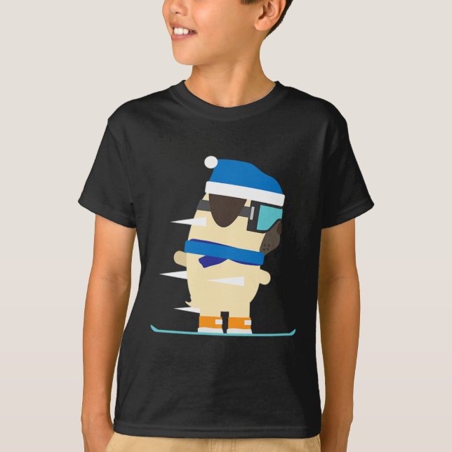 Camiseta Snowboard Pug Wintersport Ideia (Frente)