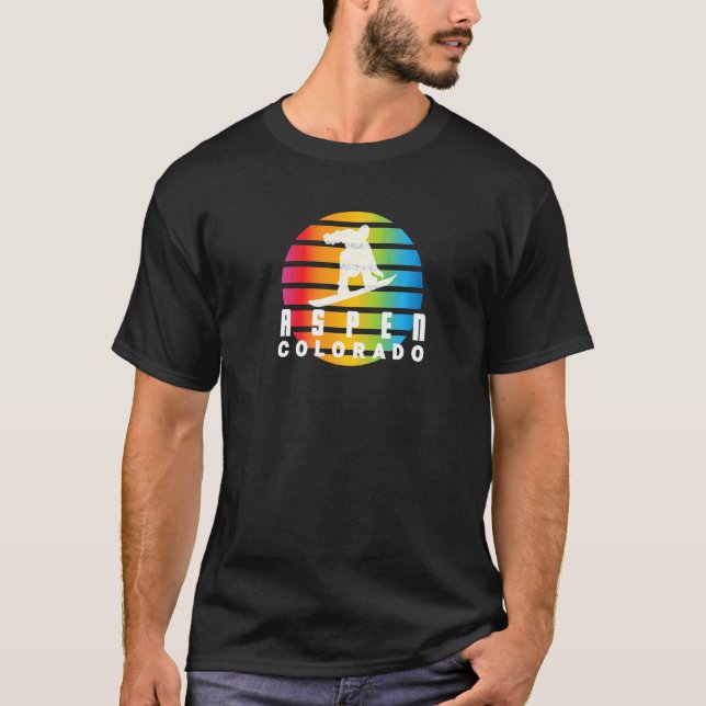 Camiseta Snowboard Retro Sun Snowboarder Aspen Colorado (Frente)