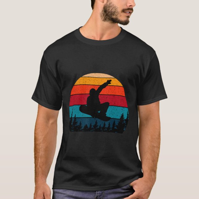 Camiseta Snowboard Retro Vintage Sunset Skier (Frente)
