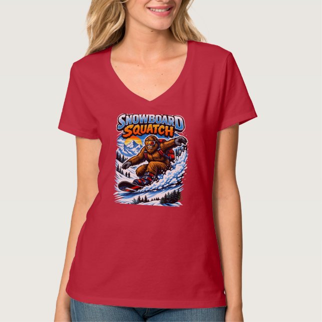 Camiseta Snowboard Squatch – Funny Bigfoot Snowboarding  (Frente)