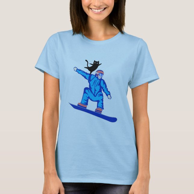 Camiseta Snowboarder com um Cat Balancing Act (Frente)