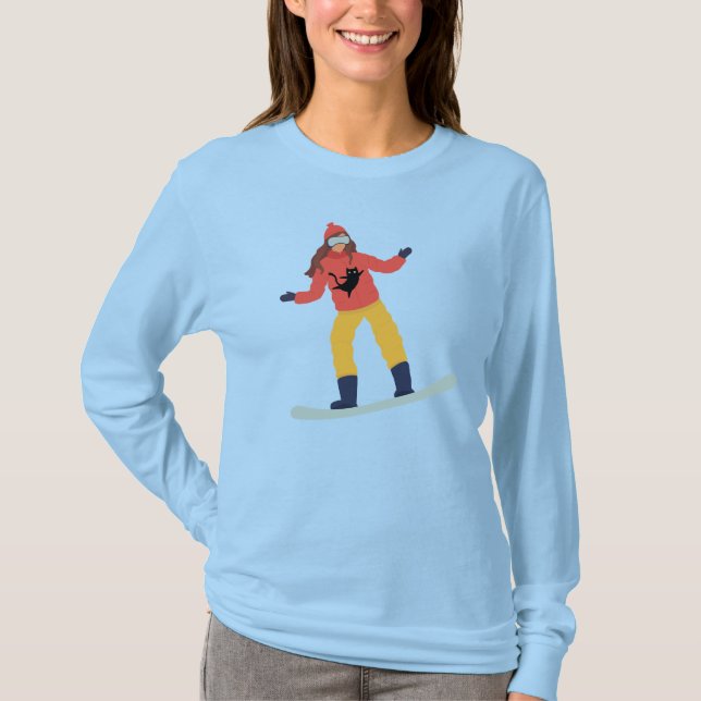 Camiseta Snowboarder com uma Jaqueta de Gato (Frente)