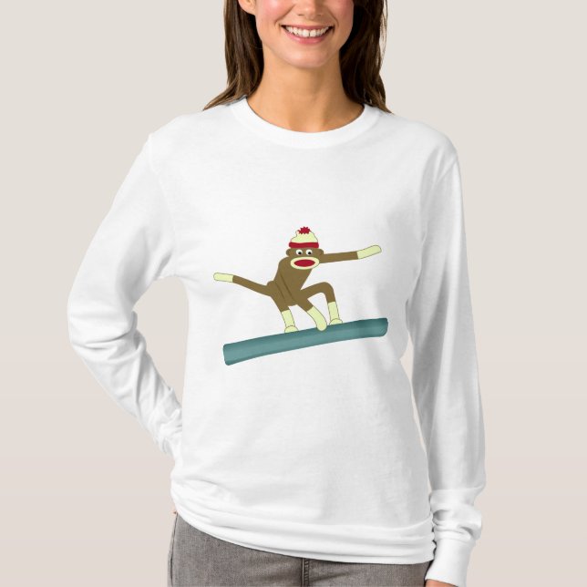 Camiseta Snowboarder do macaco da peúga (Frente)
