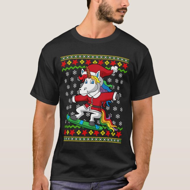 Camiseta Snowboarder Unicorn Papais noeis Snowboard Natal S (Frente)