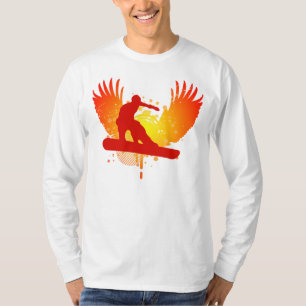 Camiseta snowboarding alto-fi. o por do sol desvanece-se