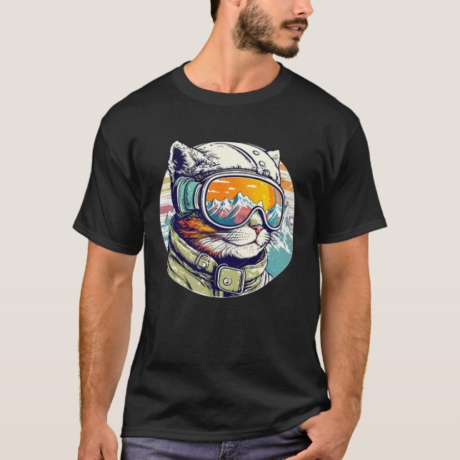 Camiseta Snowboarding Cat Cool Snowboarder or Skier Mountai (Frente)