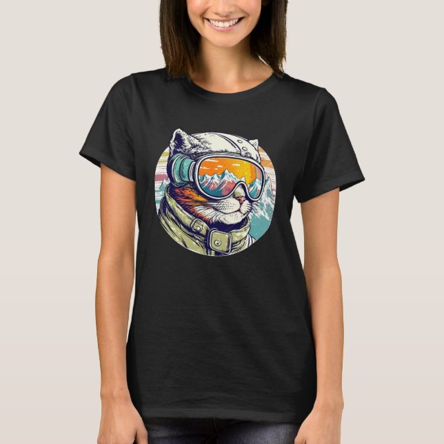 Camiseta Snowboarding Cat Cool Snowboarder or Skier Mountai (Frente)
