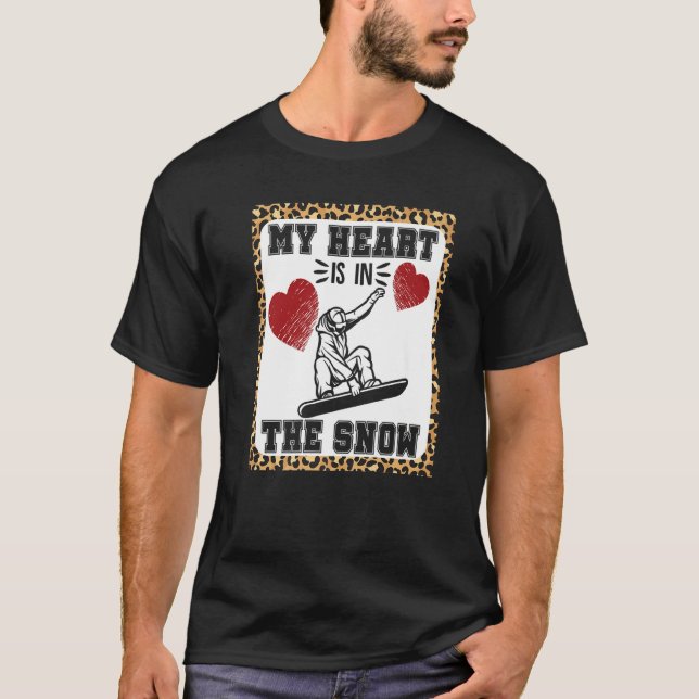 Camiseta Snowboarding Leopard Cheetah My Heart Is In The Sn (Frente)