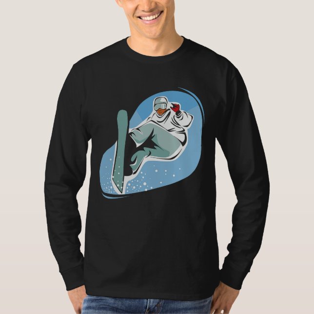 Camiseta Snowboarding na Capa longa básica dos homens (Frente)