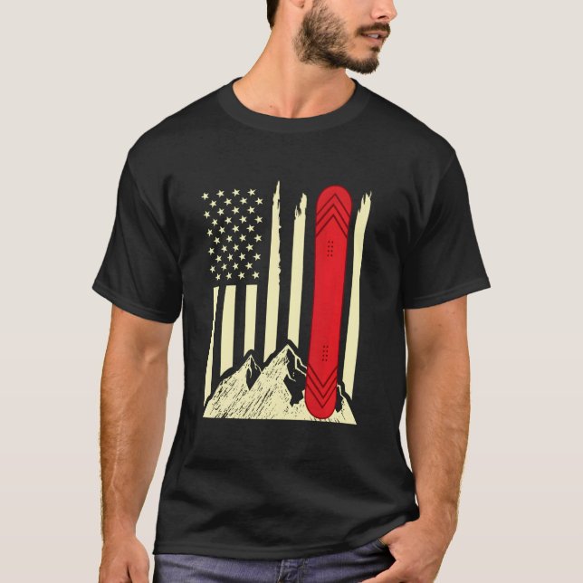 Camiseta Snowboarding Skiing Snowboard American Flag Snowbo (Frente)