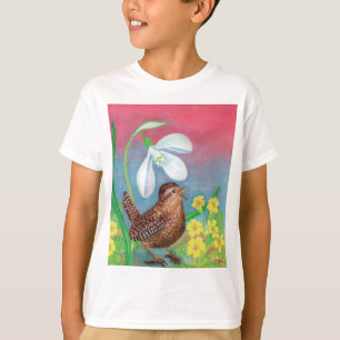 Camiseta Snowdrop e wren bird convocam os primavera Boys